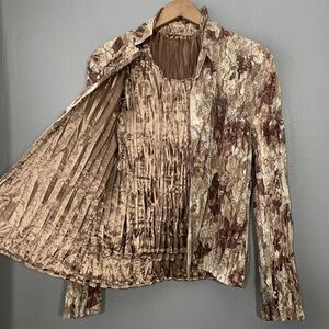 Pleated Satin Lace Top Size Small Boho Fairy Grunge Romantic Blouse Jacket Set